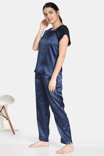 Navy satin pajama discount set